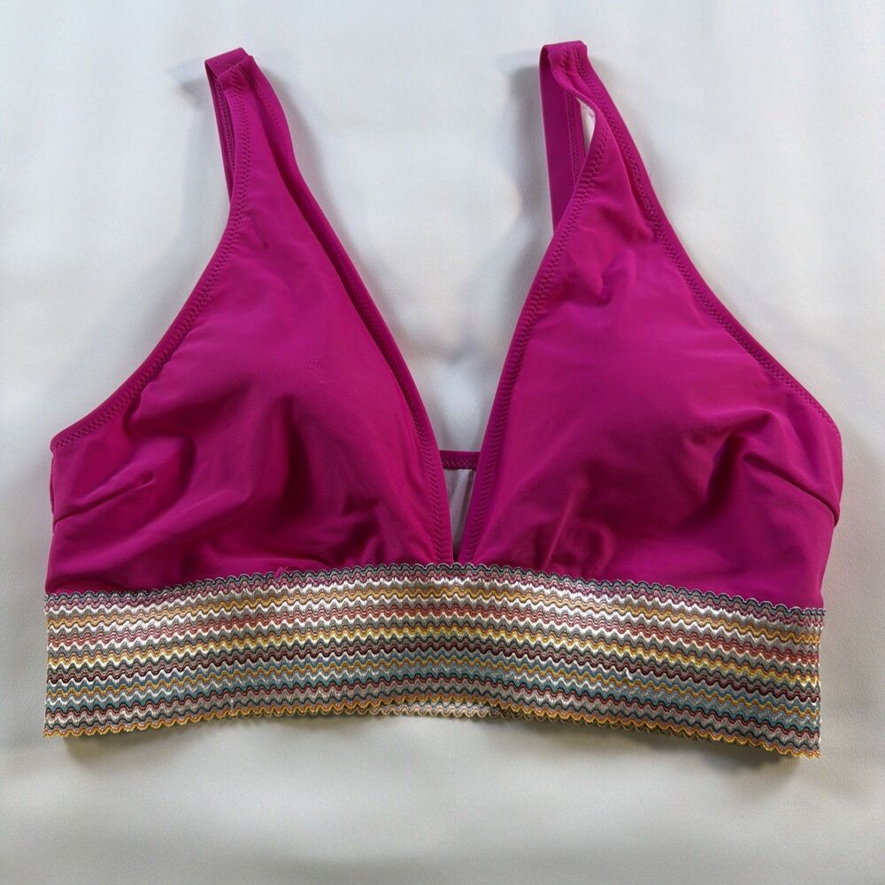 NWT Blooming Jelly Bikini Top XL Pink Rainbow Striped Padded Bathing Suit Top